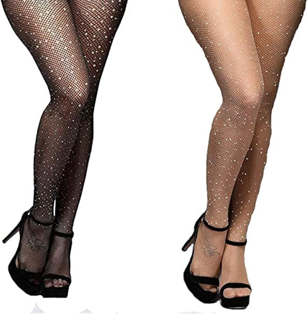 1 pares medias de rejilla con decoración de strass
