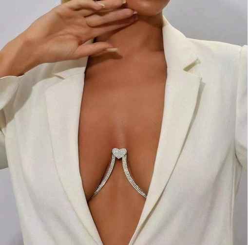 1 pieza cadena para el pecho con decoraciÃ³n de diamantes de imitaciÃ³n en forma de corazÃ³n, adecuada para uso diario de mujer