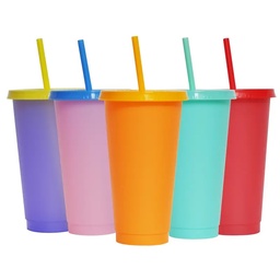 Vaso de Plástico Con Tapadera y Pajilla