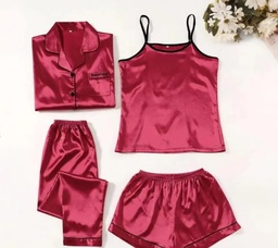 Pijama set con short y pantalon color rojo