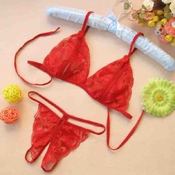 Conjunto lenceria sexy de dos piezas de encaje color rojo