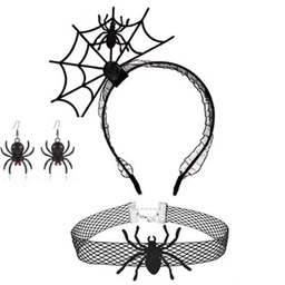 Set con forma de telaraña, diadema, aritos, gargantilla para Halloween